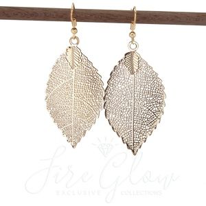 Boho Chic Gold Tone Filigree Leaf Earrings